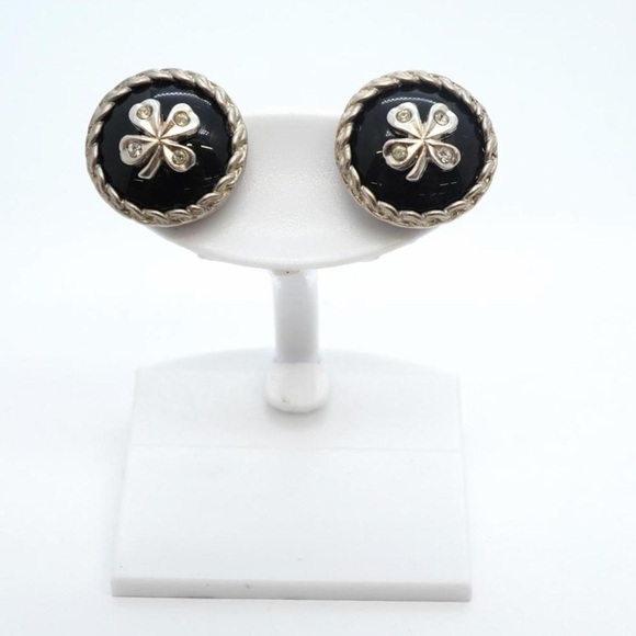 Chanel Clover Rhinestone Stud Earrings - Picture 2 of 5